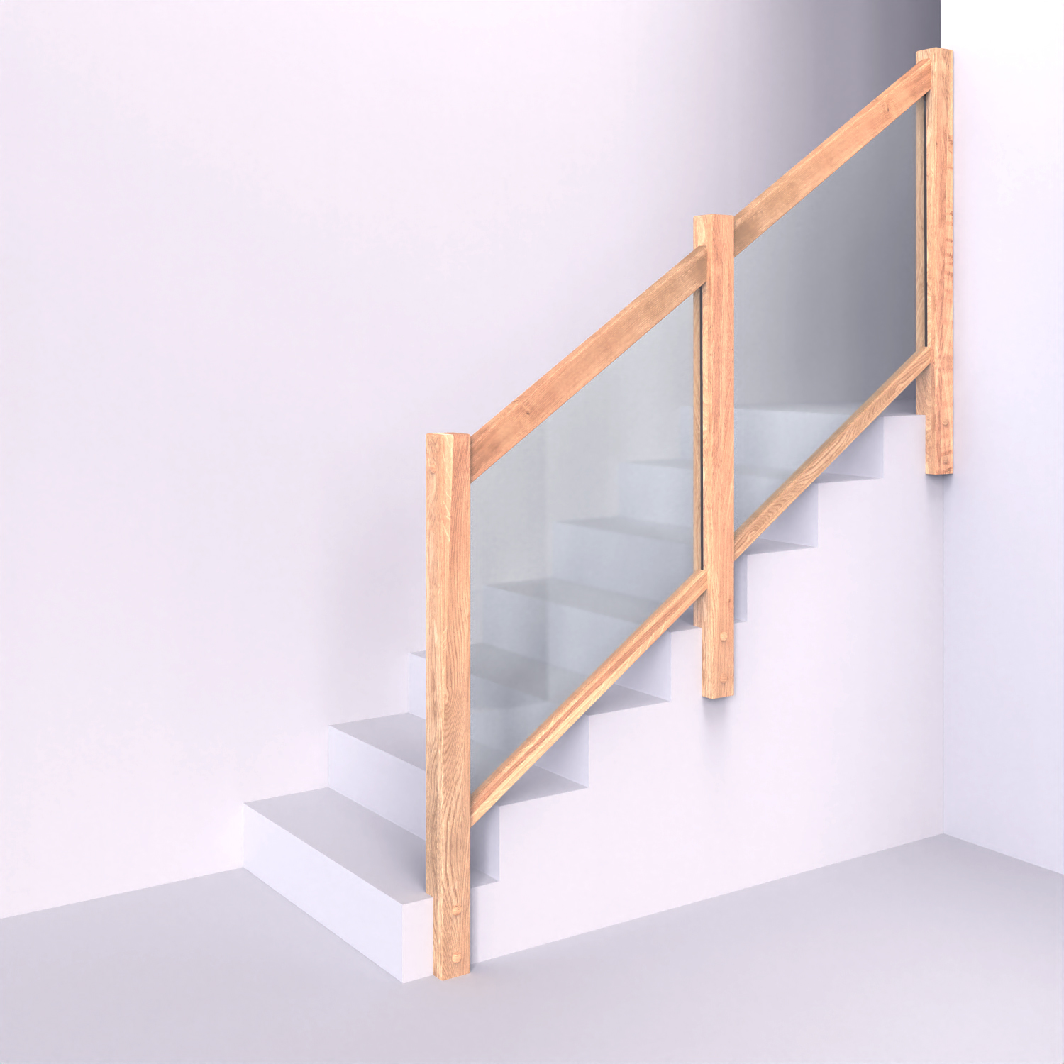 Dřevěné zábradlí s hranatými sloupky se skleněnou výplní