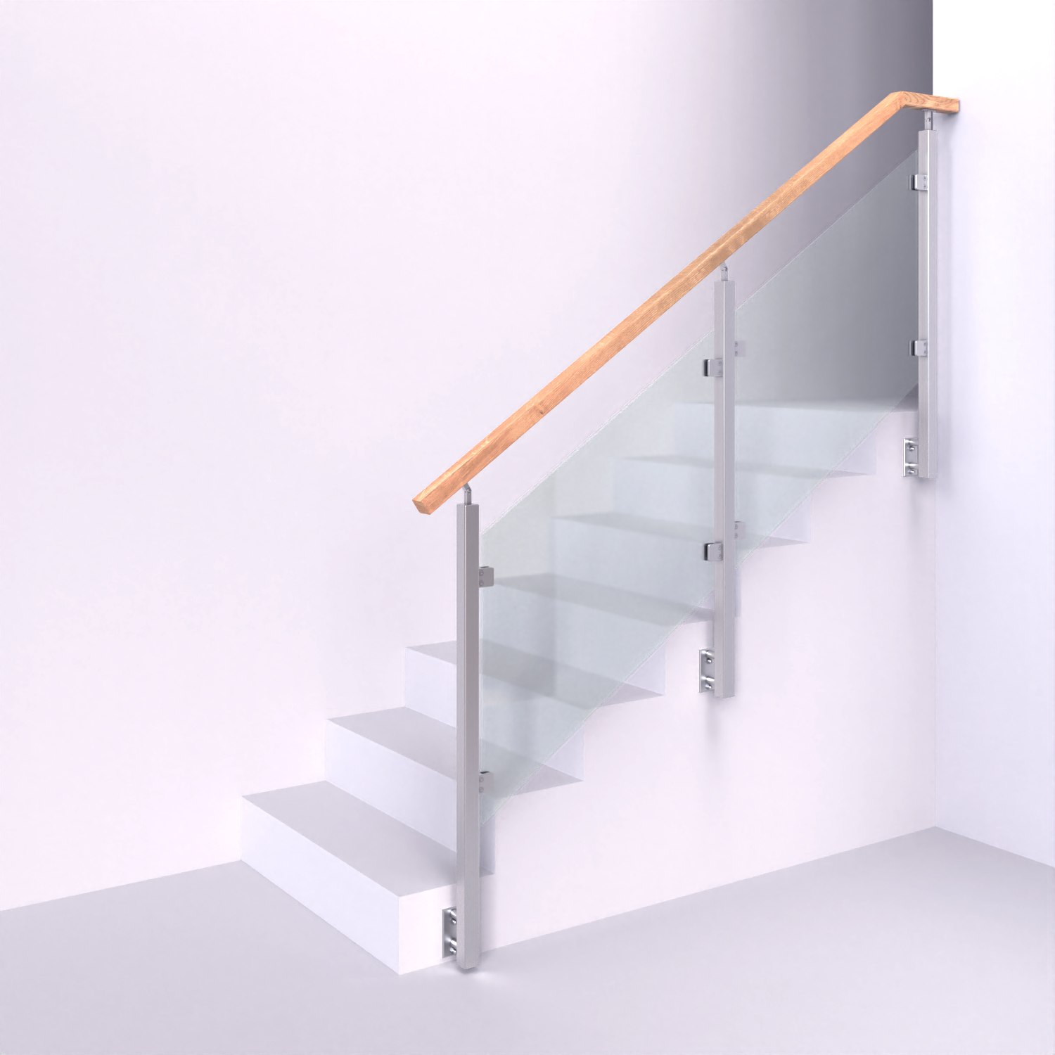 Nerezové zábradlí s hranatými sloupky se skleněnou výplní