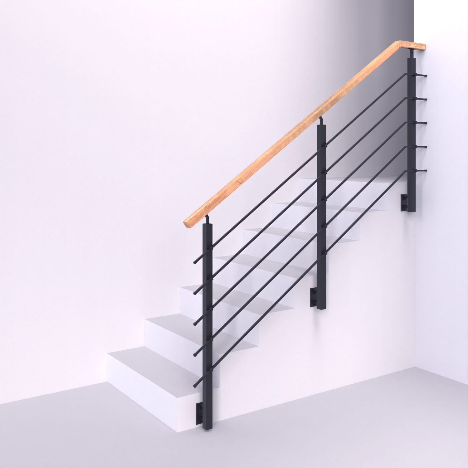 Ocelové zábradlí s hranatými sloupky s vodorovnou výplní