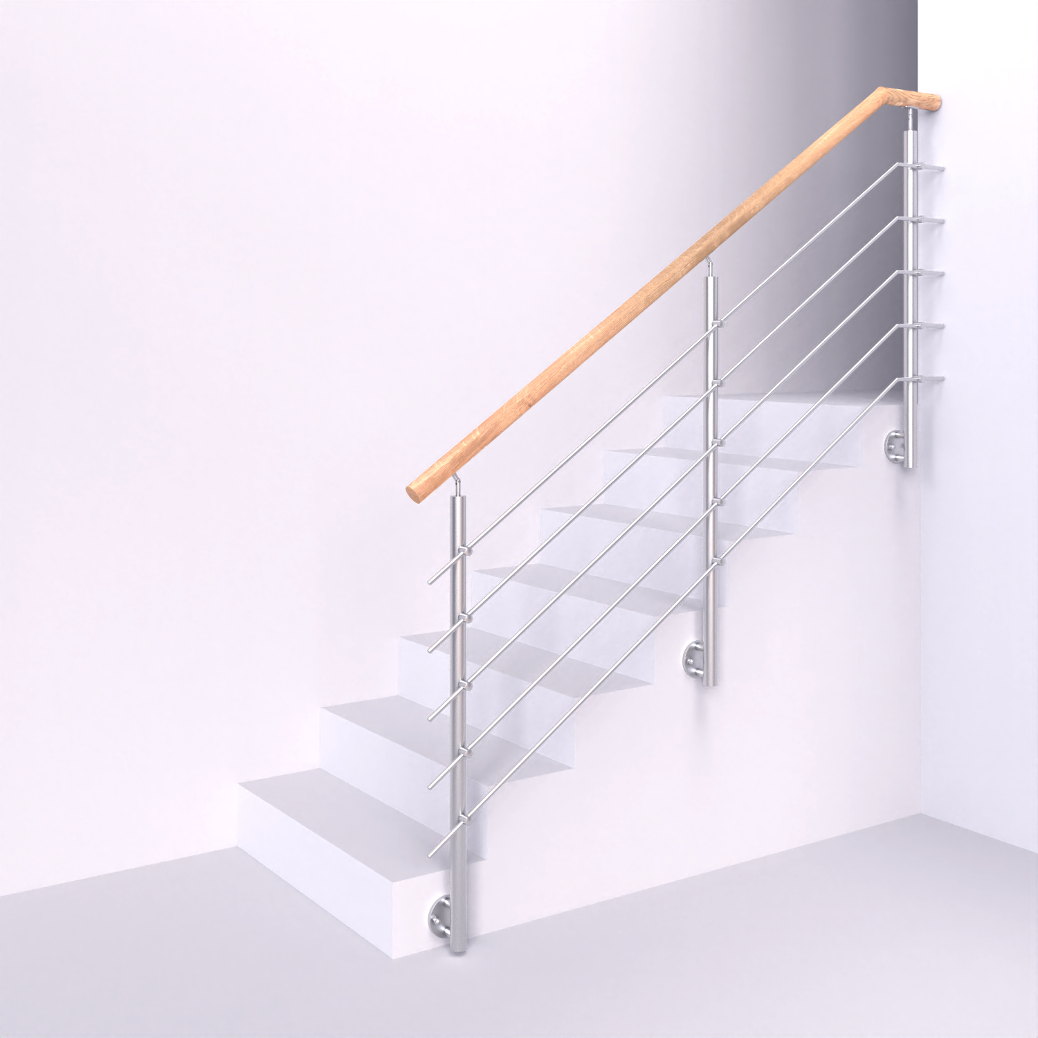 Nerezové zábradlí s kulatými sloupky s vodorovnou výplní