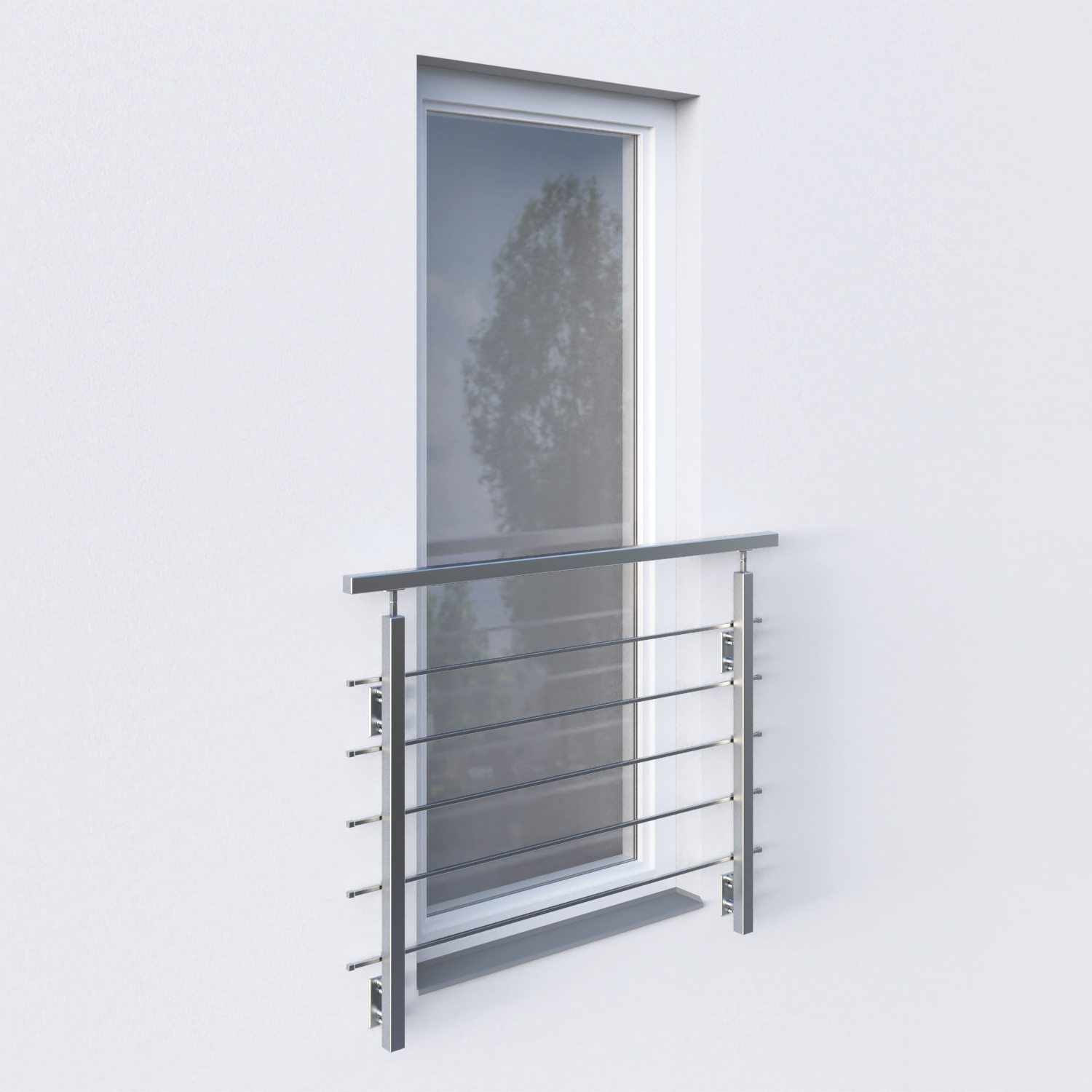 Nerezové zábradlí s hranatými sloupky s vodorovnou výplní