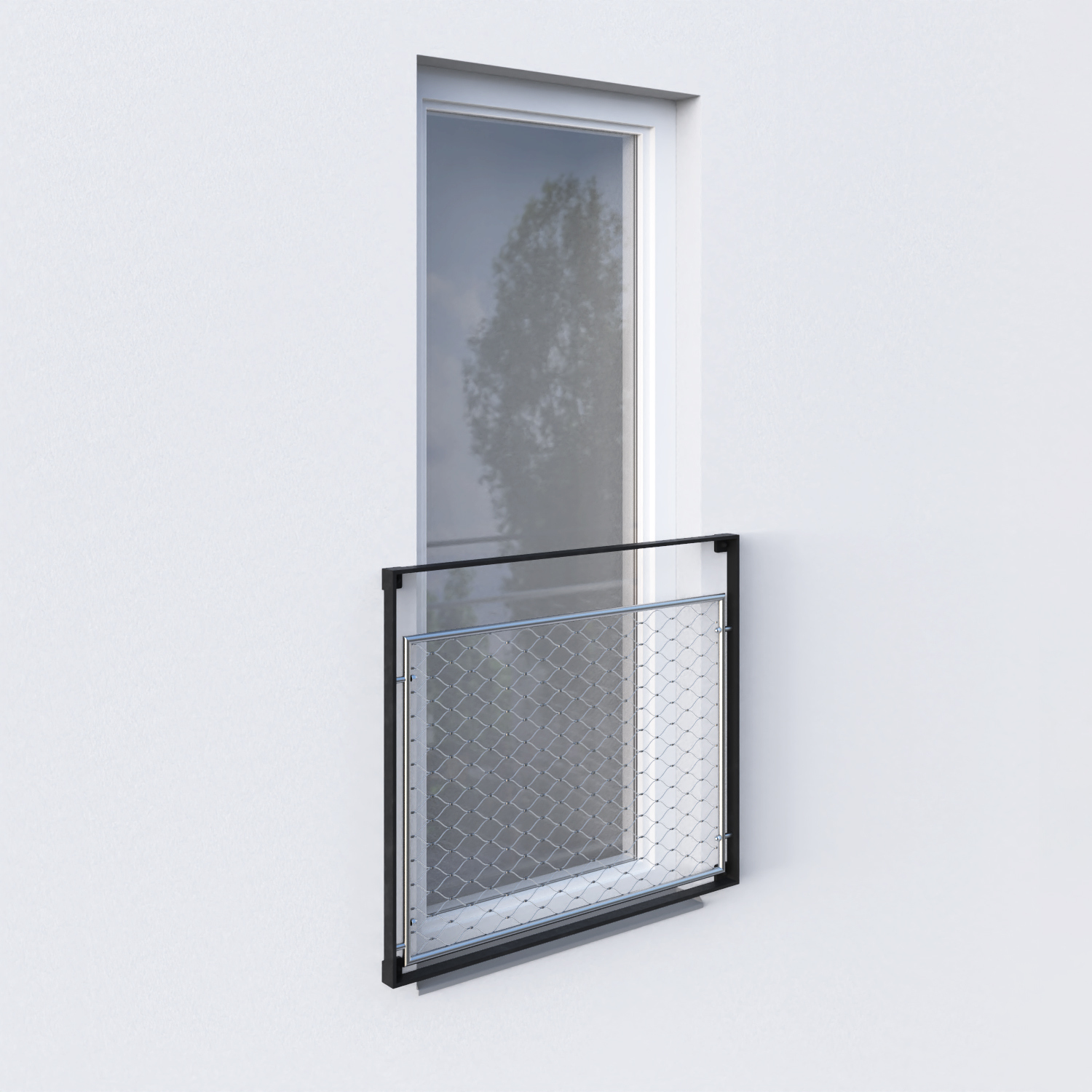 ocelové pásovinové zábradlí se síťovou výplní