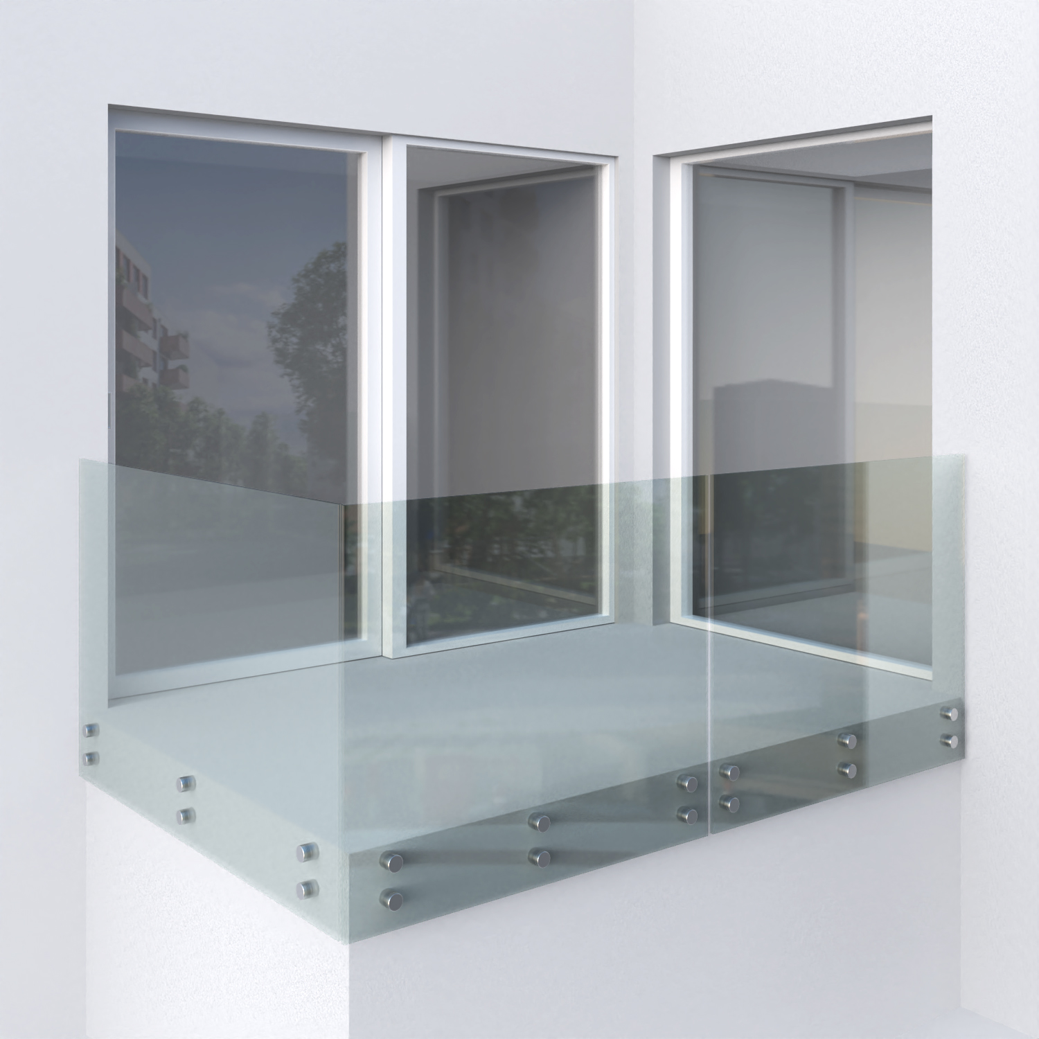 celoskleněné zábradlí na kulaté terče