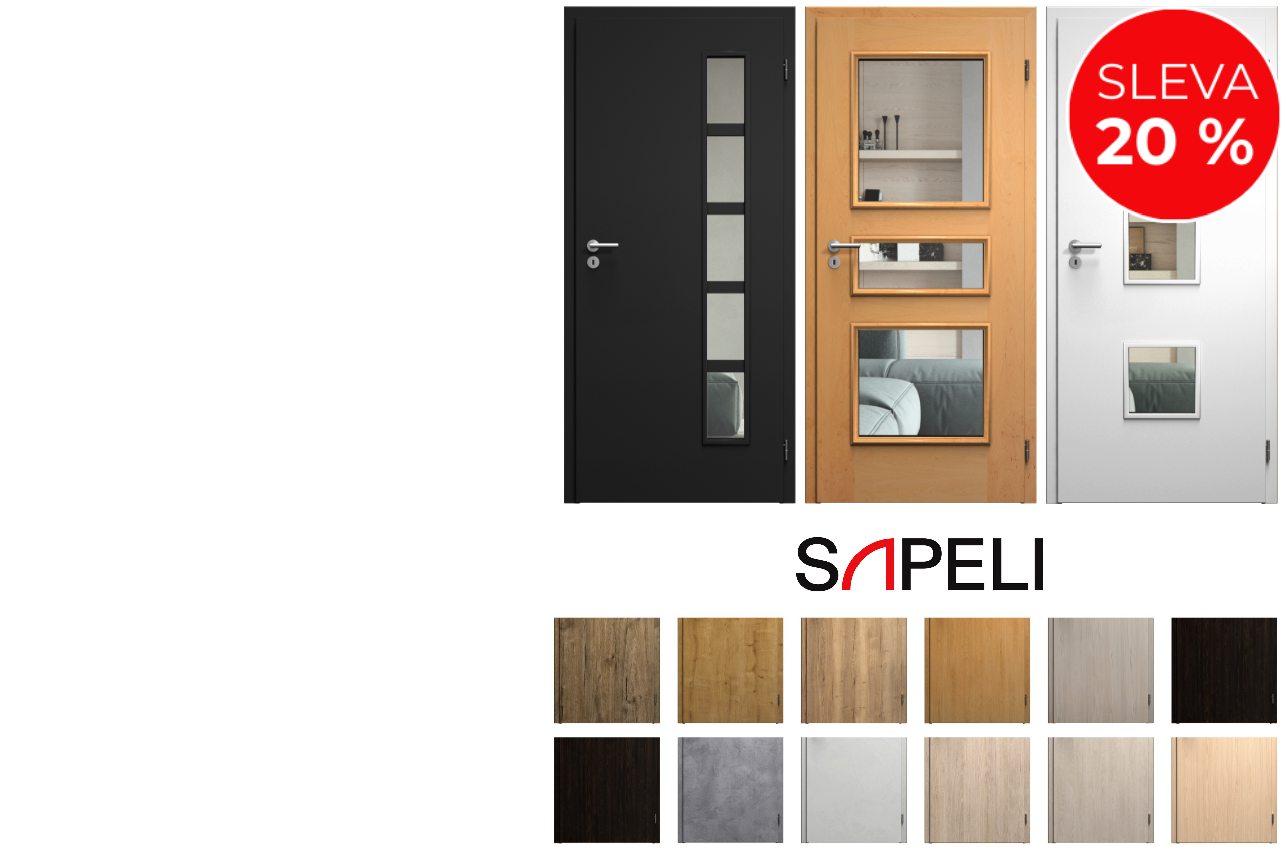 Využijte naši akční nabídku na interiérové dveře SAPELI s odolným CPL laminátem, které nyní pořídíte s mimořádnou slevou 20 %. www.jelinek-interier.cz
